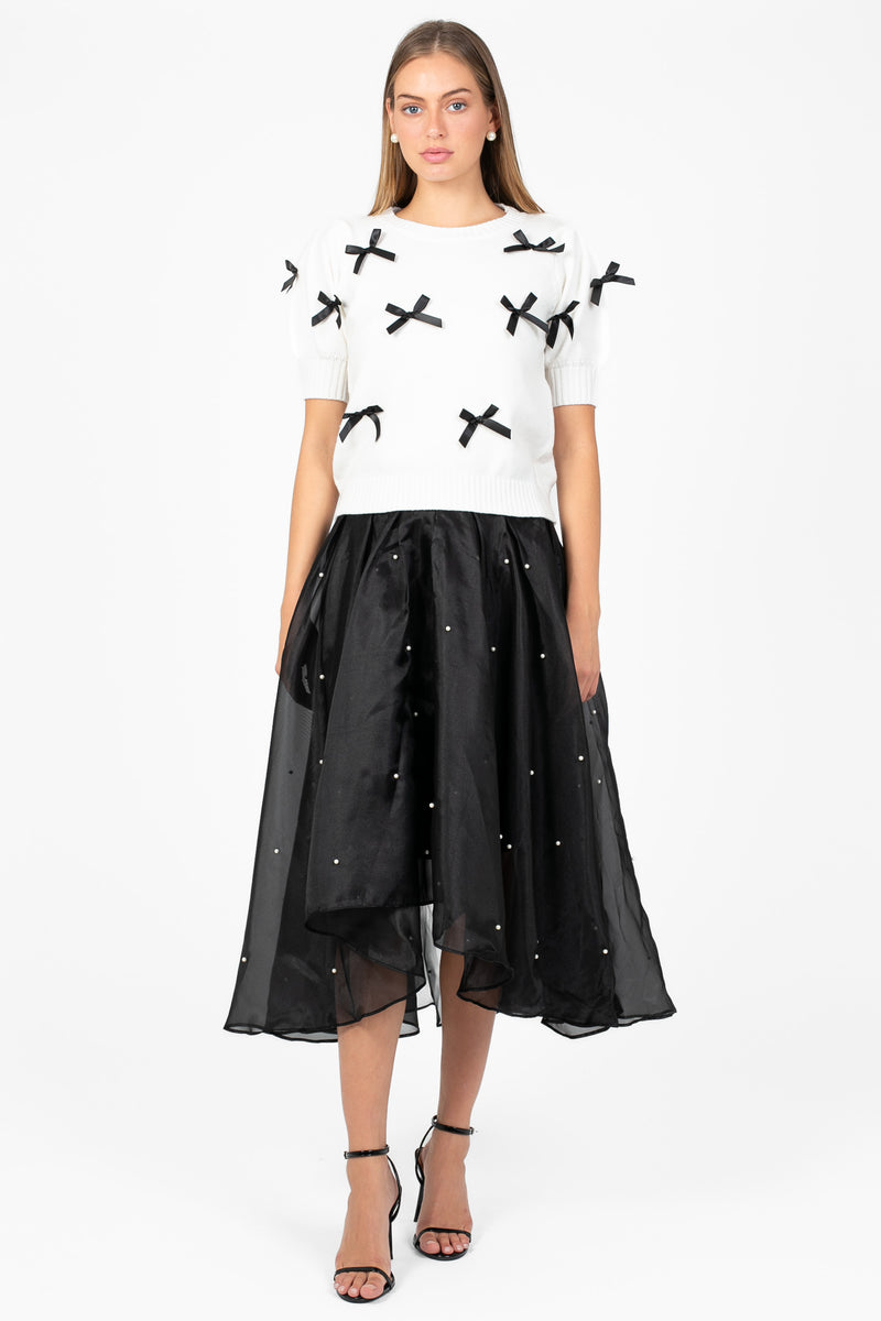 Darcy Pearl Embellished Organza Midi Skirt - honey
