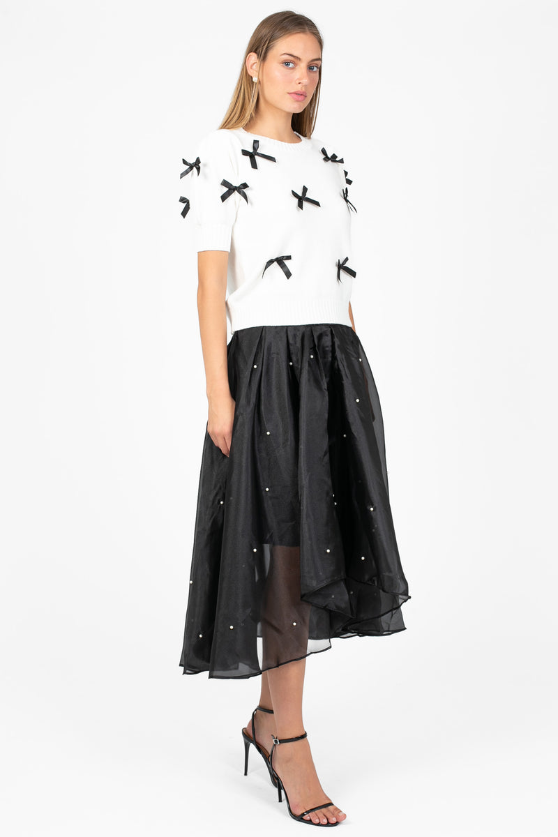Darcy Pearl Embellished Organza Midi Skirt - honey
