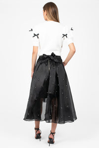 Darcy Pearl Embellished Organza Midi Skirt - honey