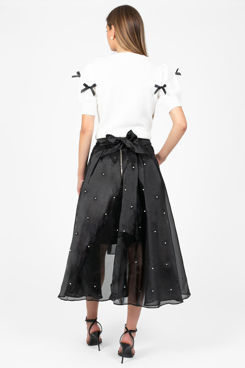 Darcy Pearl Embellished Organza Midi Skirt - honey