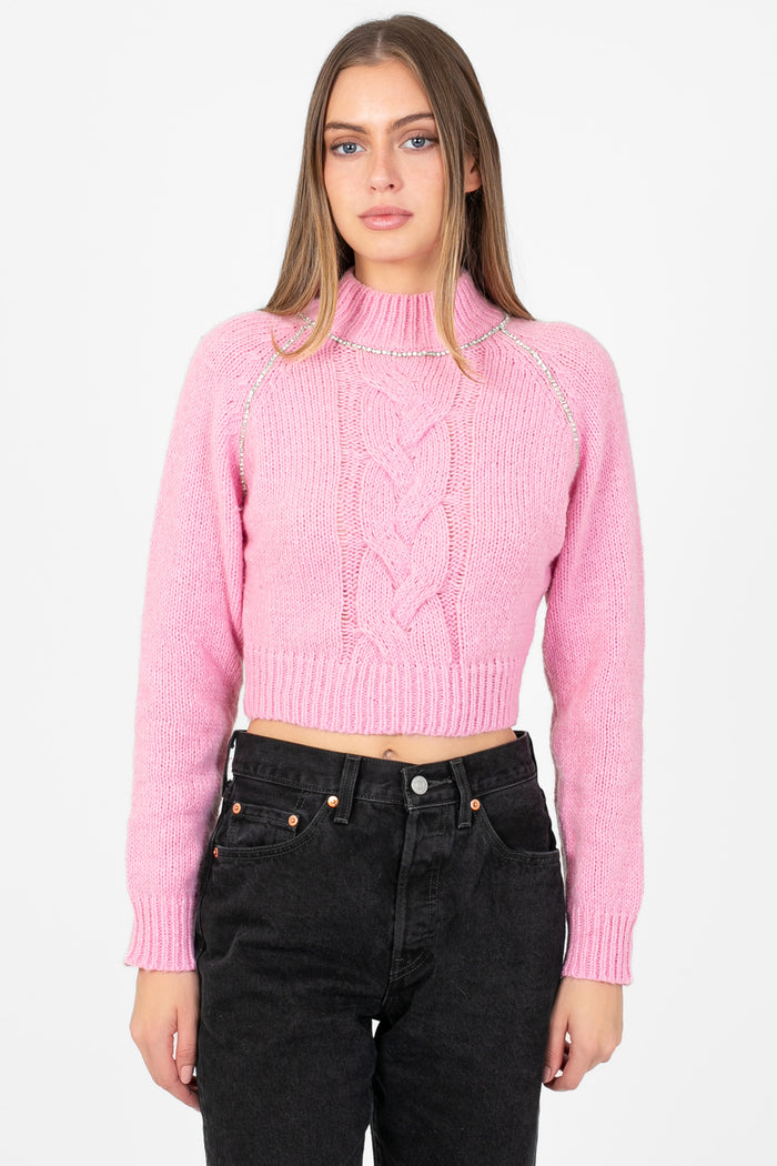 Liza Rhinestone Cable Knit Sweater - honey