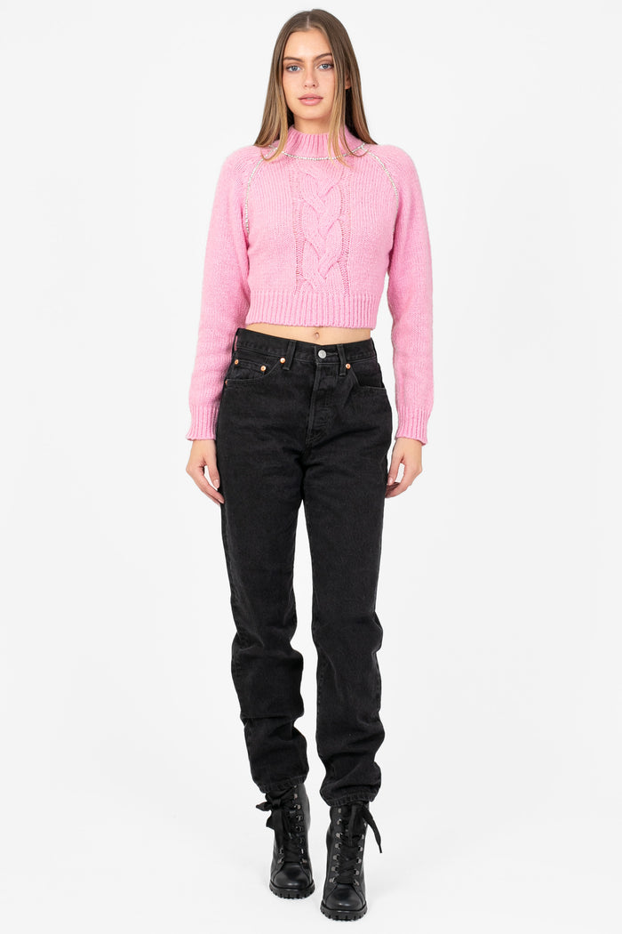 Liza Rhinestone Cable Knit Sweater - honey