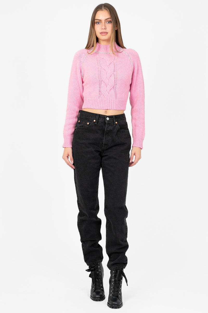 Liza Rhinestone Cable Knit Sweater - honey