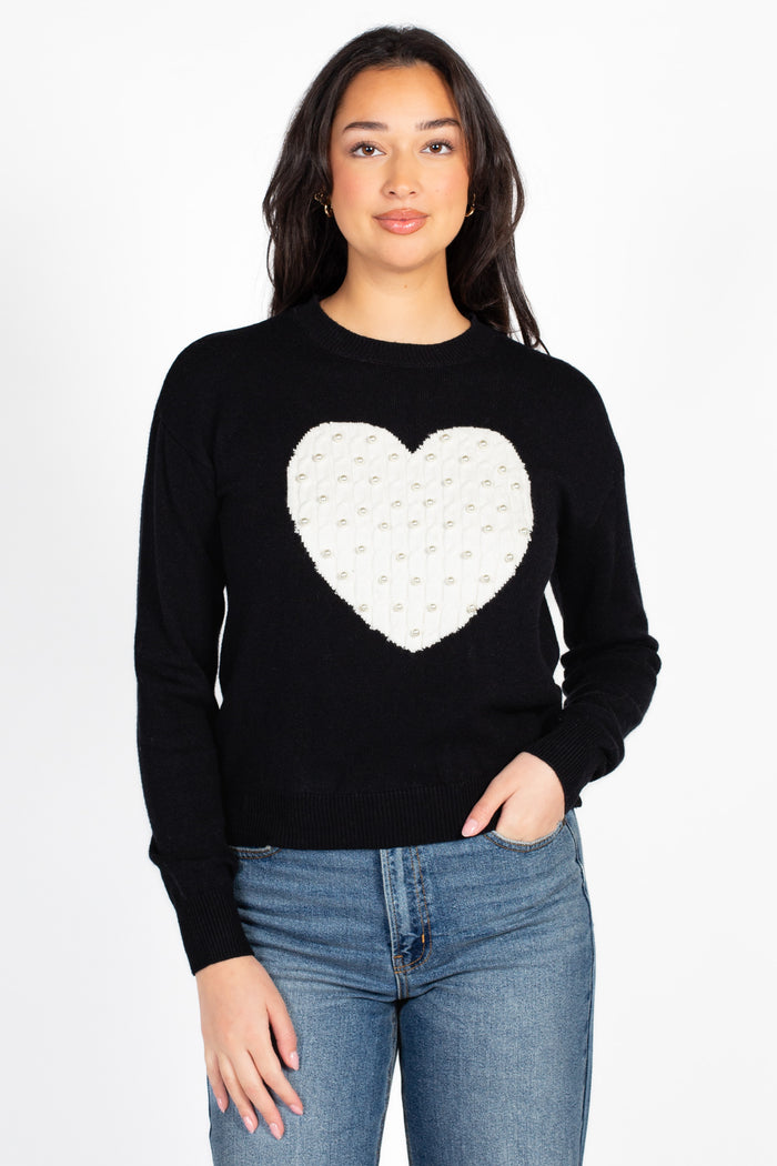 Natalie Pearl Heart Embellished Sweater