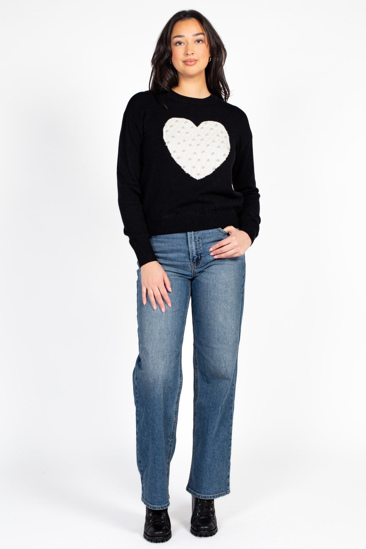 Natalie Pearl Heart Embellished Sweater