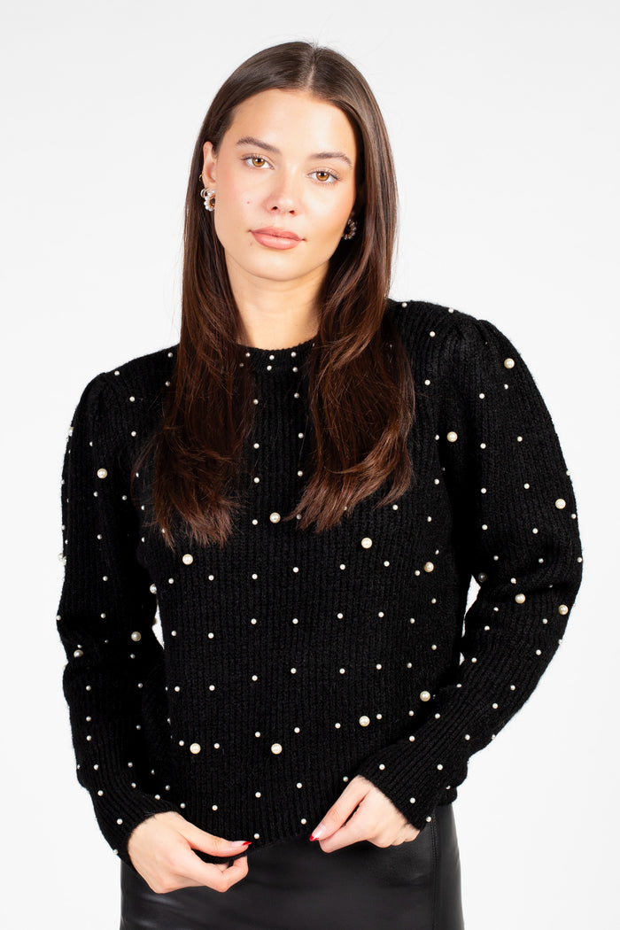 Lucy Pearl Embellished Knit Sweater