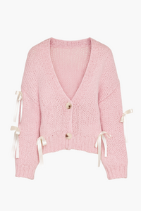 Belle Chunky Bow Knit Cardigan - honey