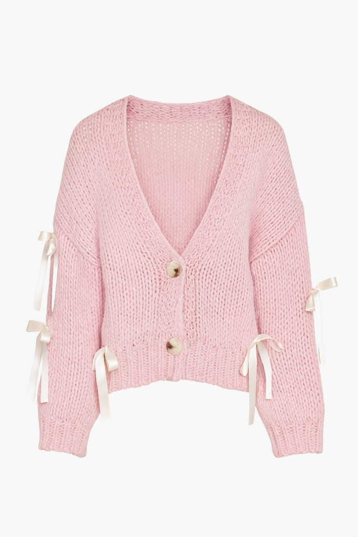 Belle Chunky Bow Knit Cardigan - honey