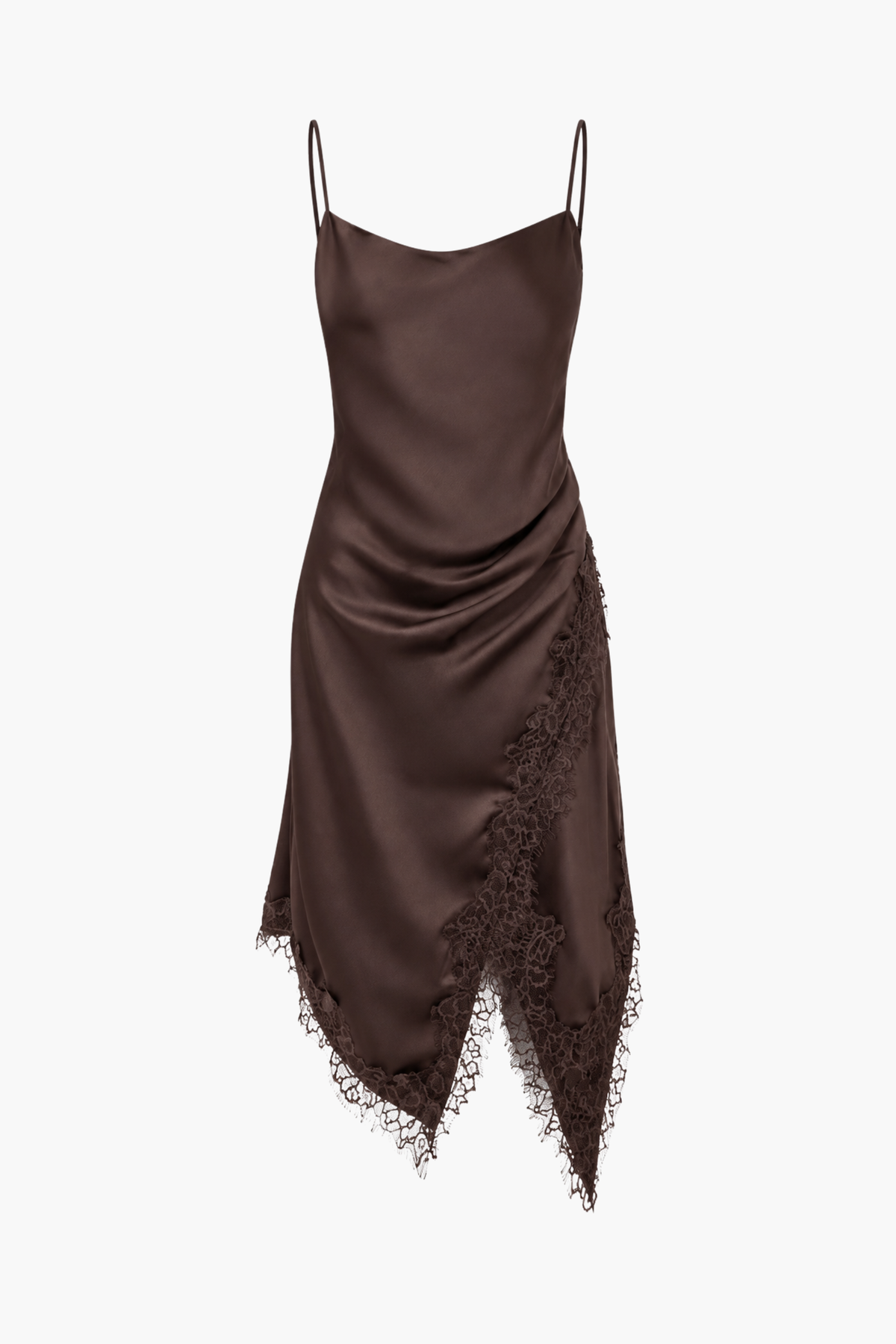 Marlena Satin Lace Trim Midi Dress - honey