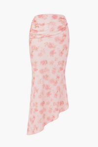 Rosaline Asymmetrical Ruched Floral Skirt - honey