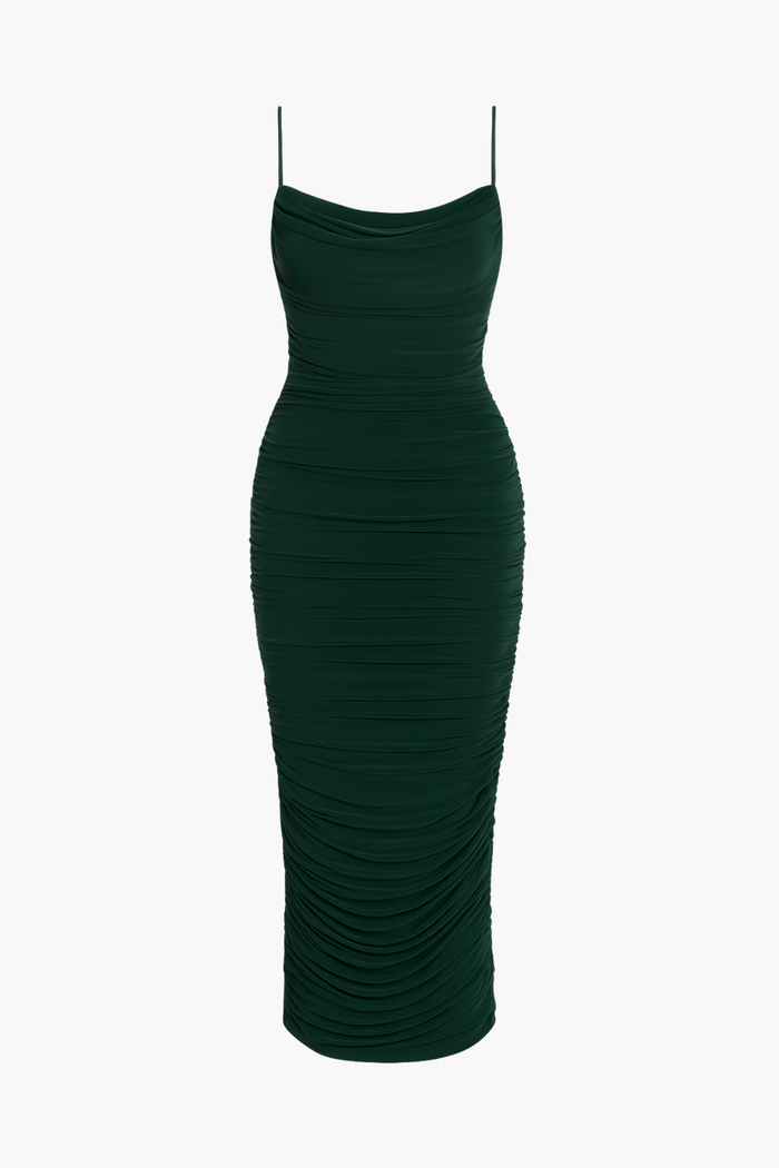 Whitney Mesh Ruched Midi Dress - honey