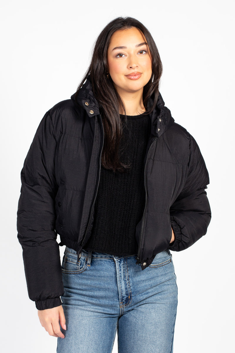 Hooded Puffer Zara Cropped Puffer Coat Puffer Cropped Black