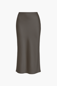 Gianina Side Slit Satin Midi Slip Skirt - honey