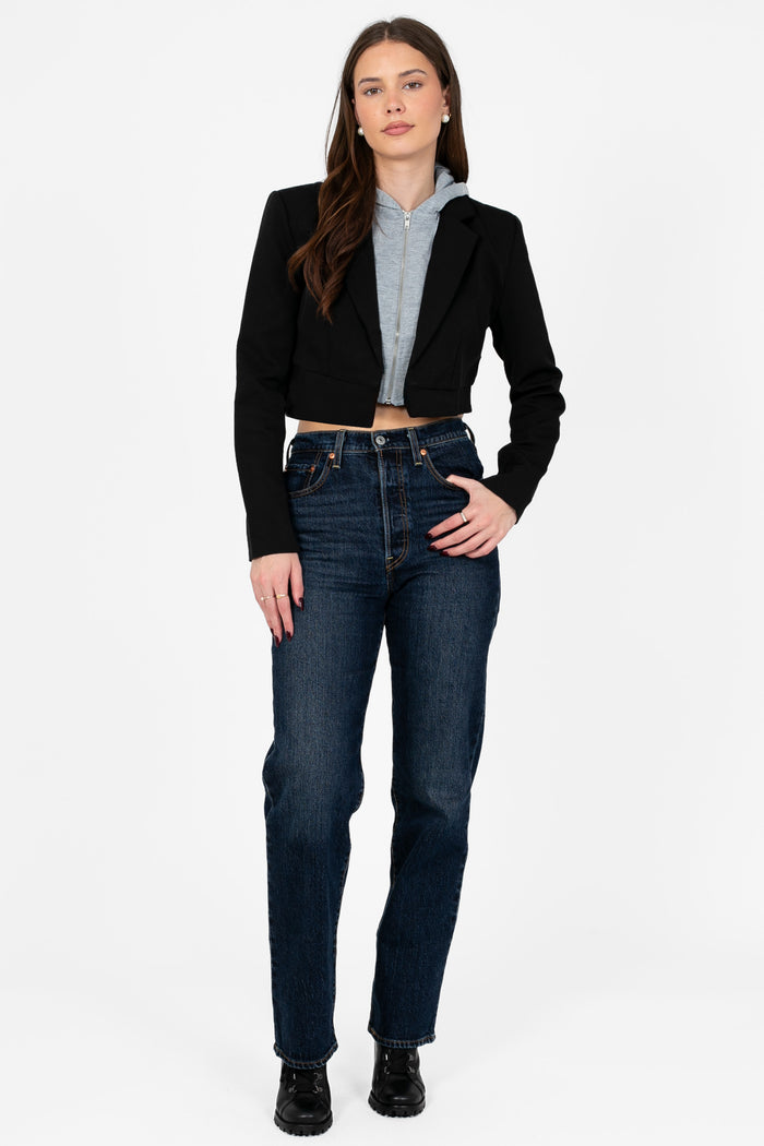 Justine Hoodie Crop Blazer - honey