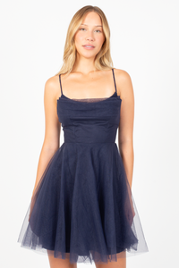 Sugar Talking Tulle Flare Mini Dress - honey