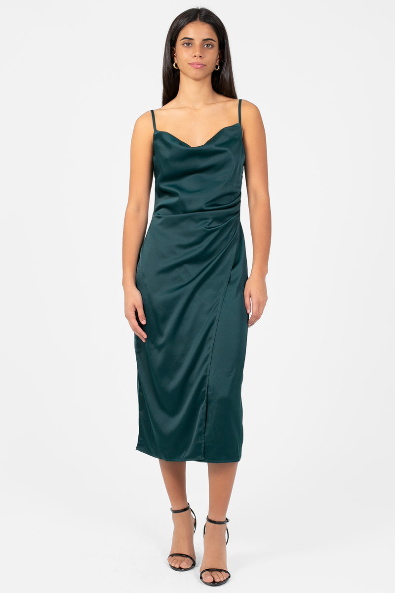 Deanna Satin Midi Slip Dress - honey