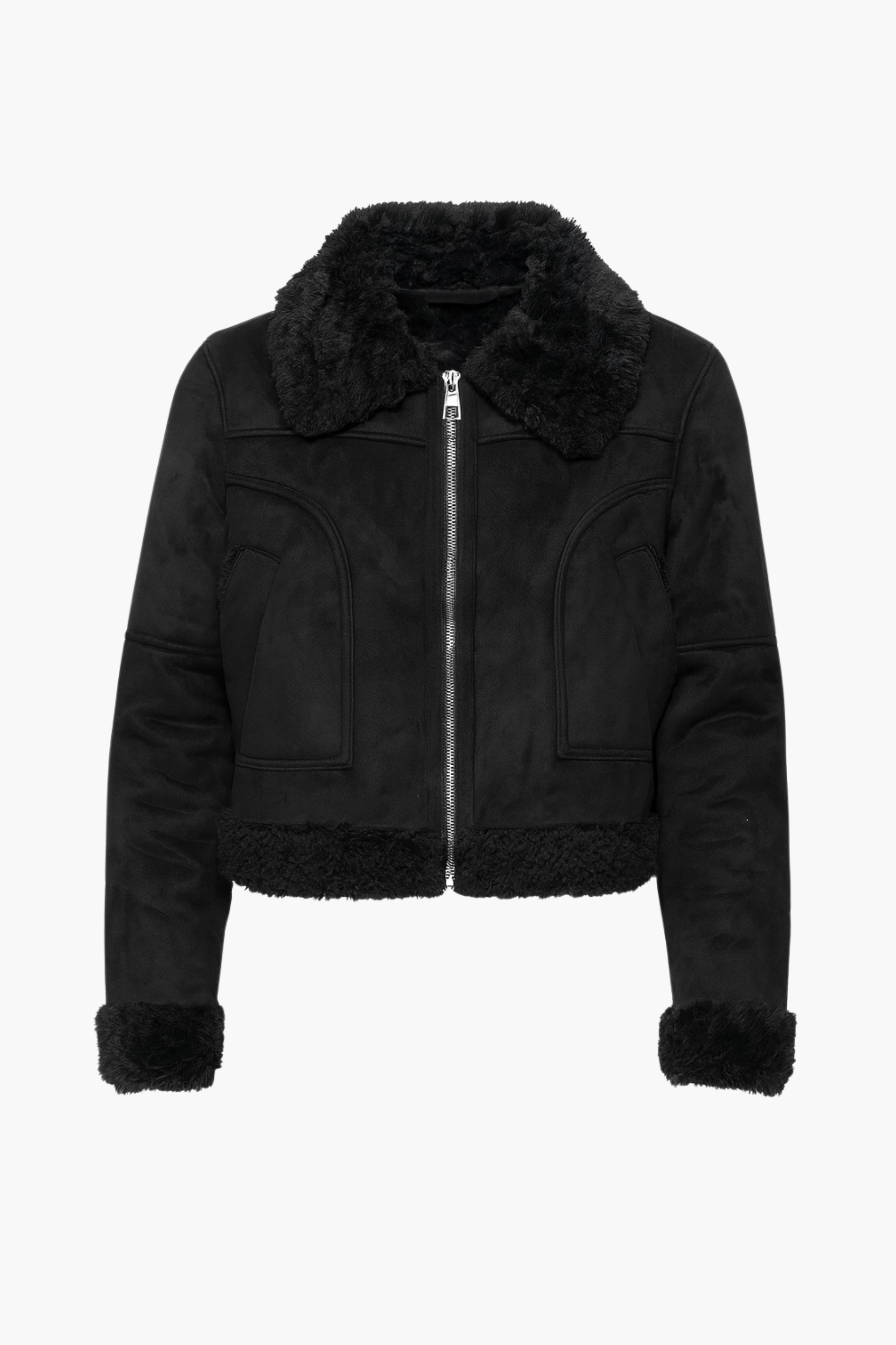 Noticeably Chic Sherpa Trim Suede Crop Jacket