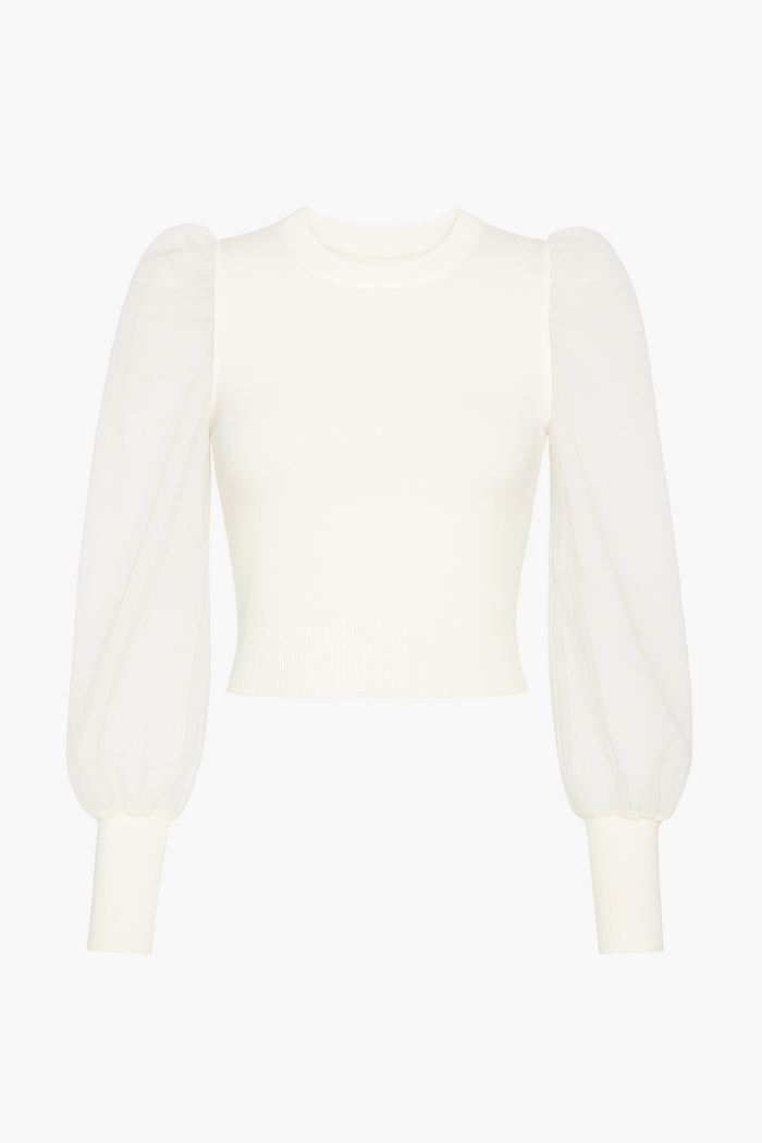 Maddie Organza Puff Sleeve Knit Top - honey