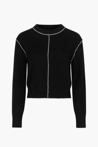 Double Take Contrast Stitch Crop Sweater - honey