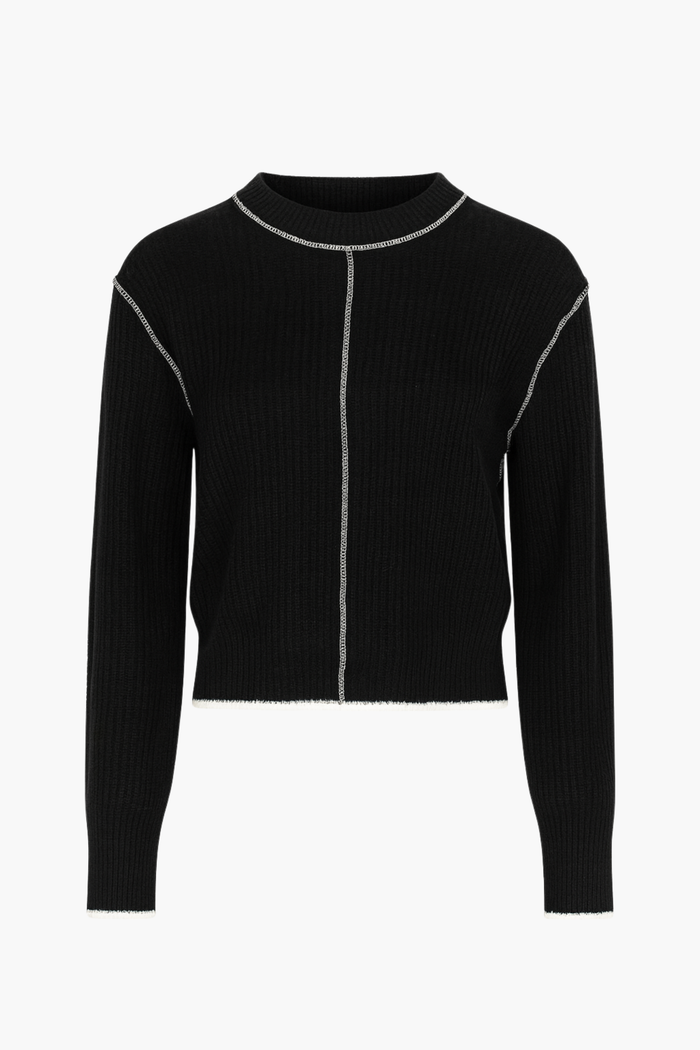 Double Take Contrast Stitch Crop Sweater - honey