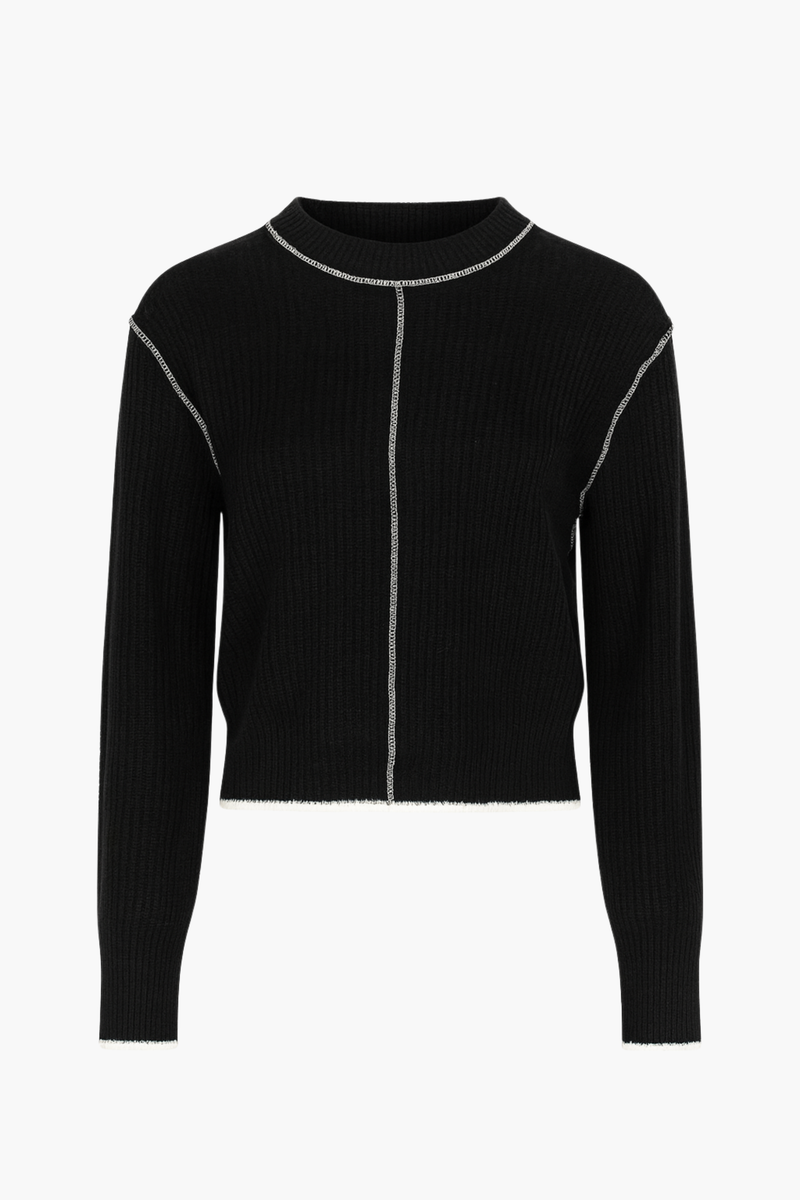 Double Take Contrast Stitch Crop Sweater - honey