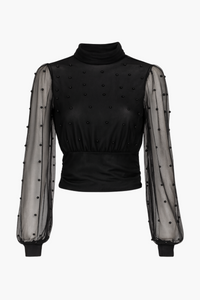 Joanne Pearl Embellished Mesh Blouse - honey