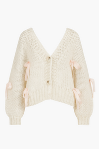 Belle Chunky Bow Knit Cardigan - honey