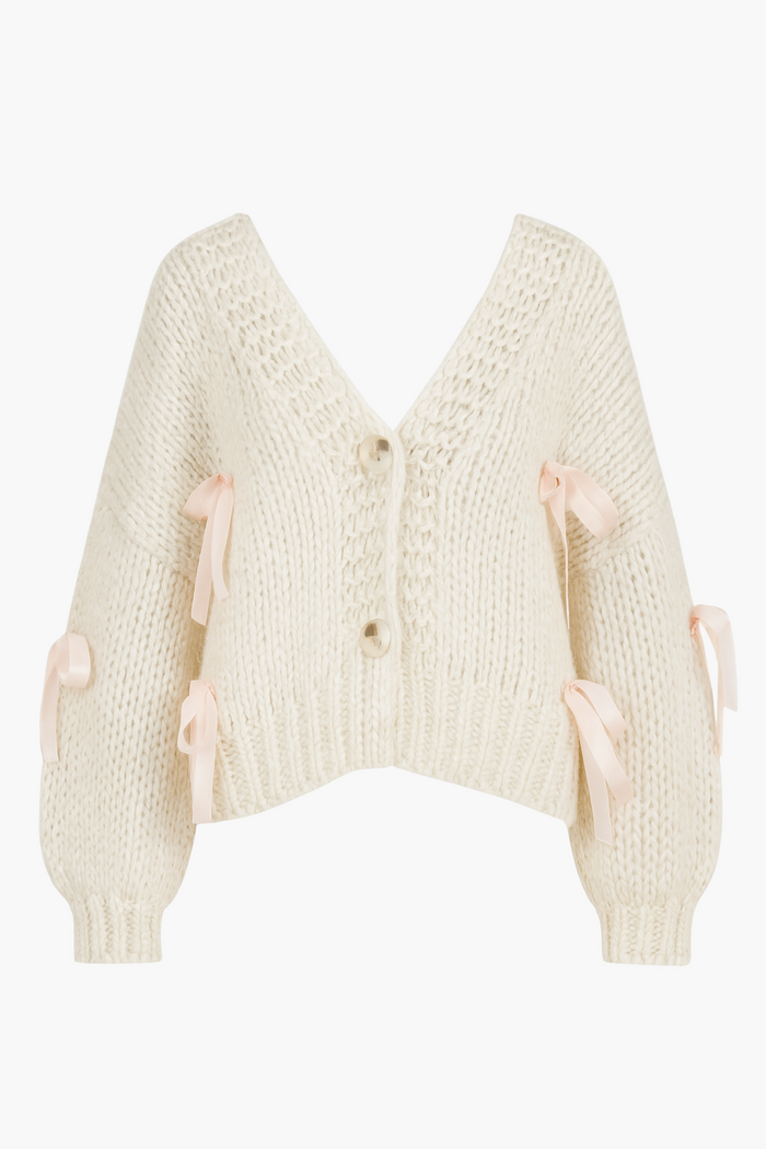 Belle Chunky Bow Knit Cardigan - honey