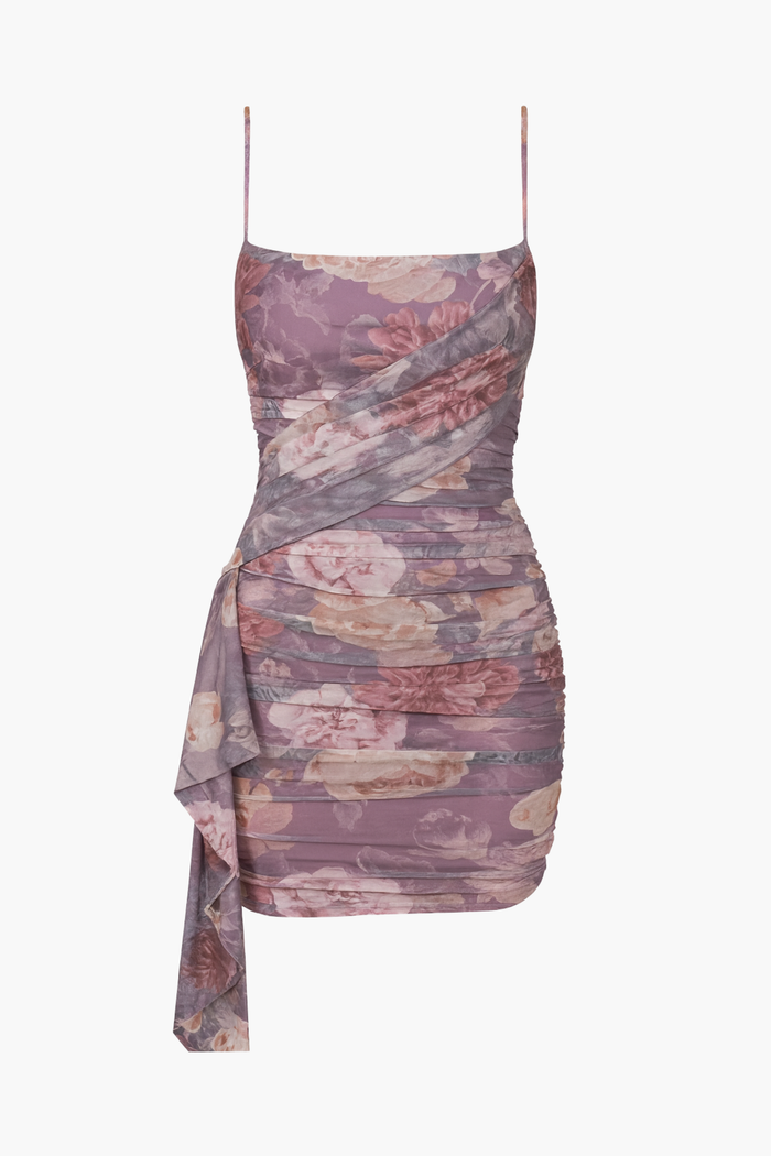 Nia Floral Mesh Sash Mini Dress - honey