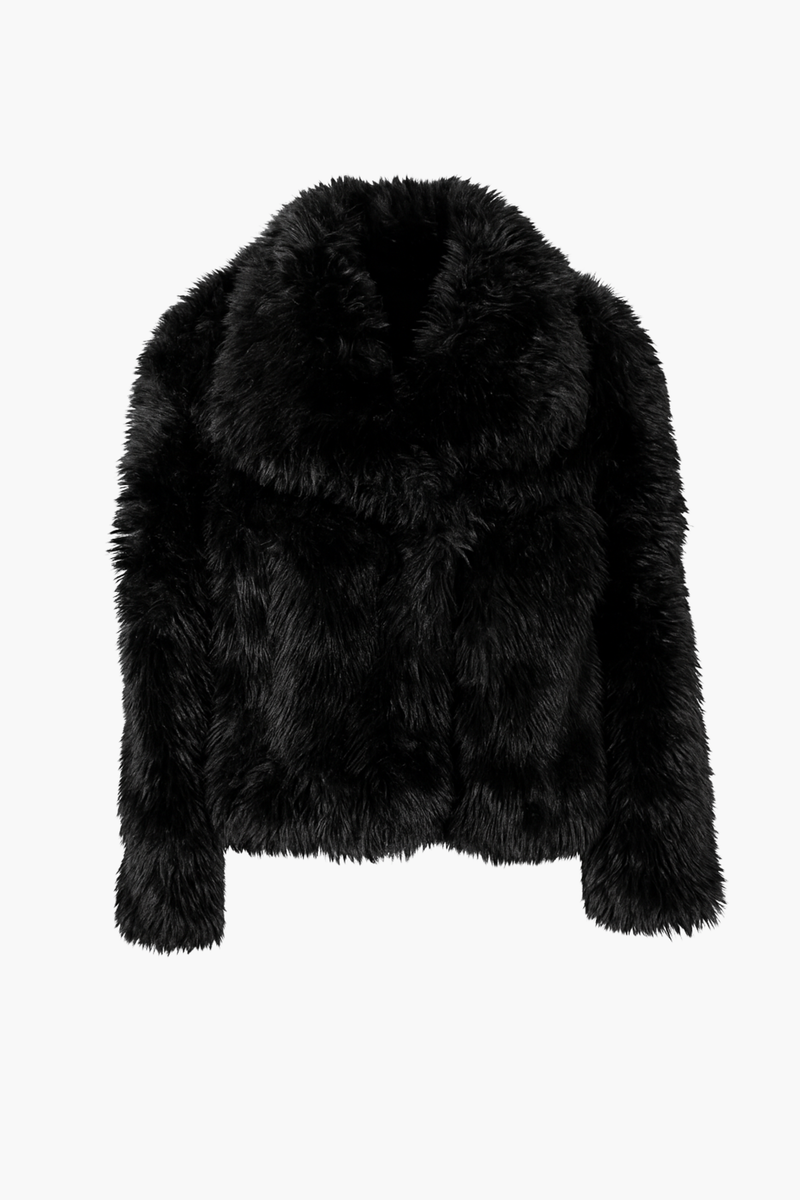 Iryna Collared Faux Fur Shaggy Jacket - honey