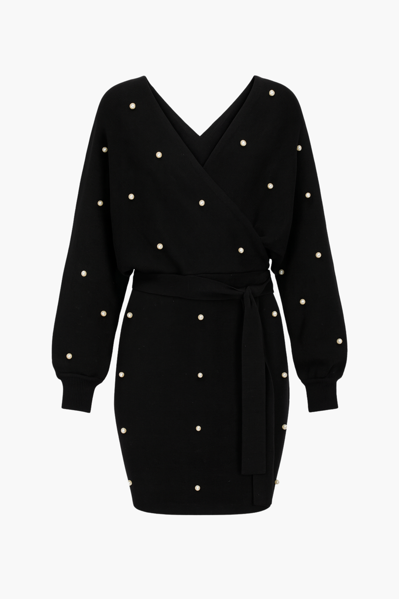 Noa Pearl Embellished Sweater Dress - honey