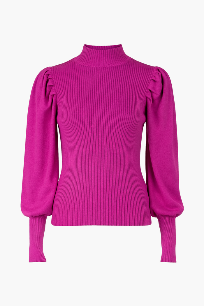 Kayla Ribbed Knit Puff Sleeve Sweater - honey