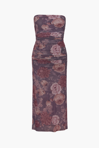 Sabine Mesh Floral Midi Dress - honey