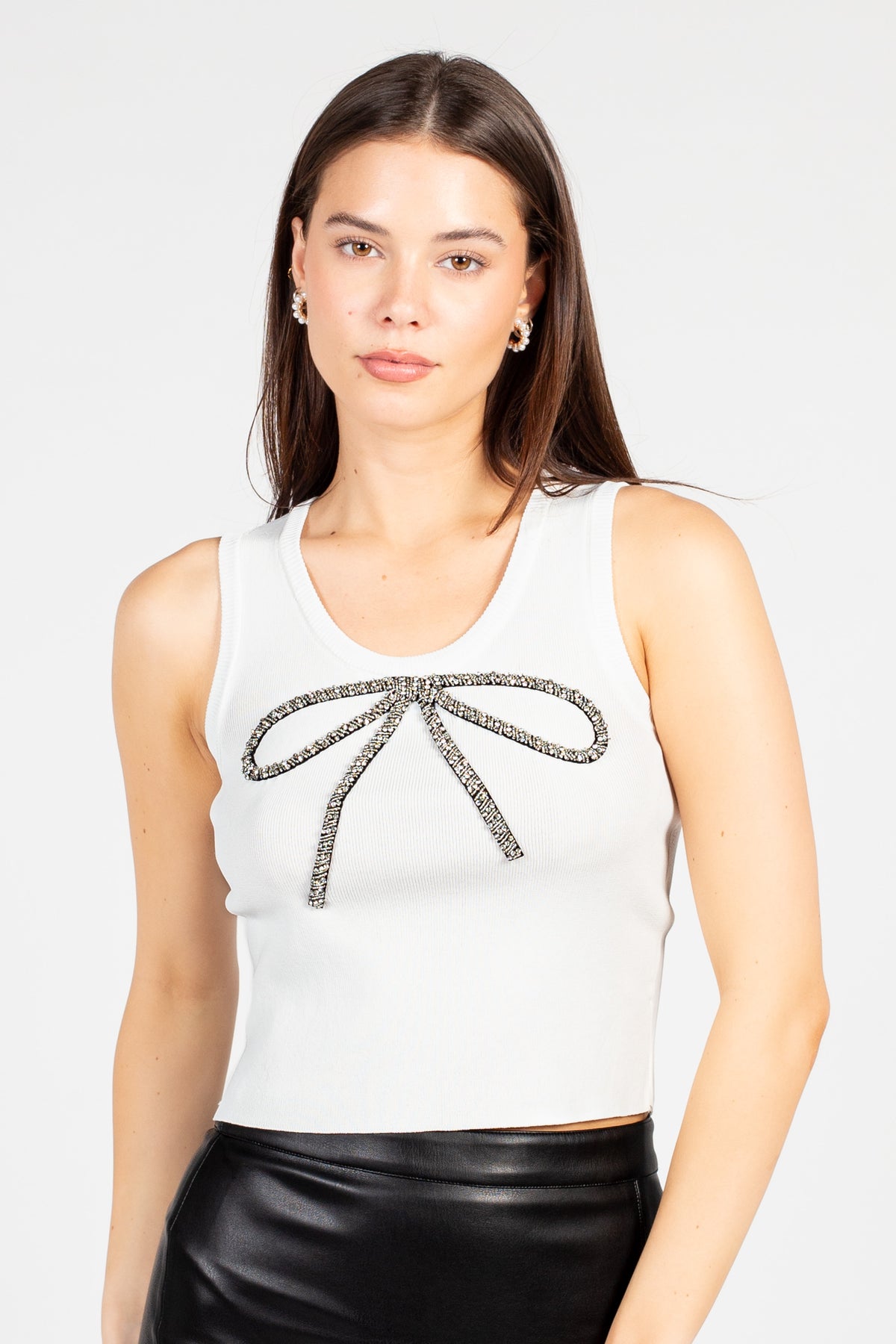 Emrata Embellished Bow Knit Tank Top