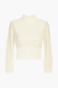 Joanne Pearl Embellished Mesh Blouse - honey