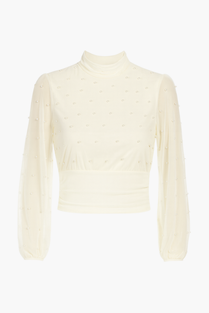 Joanne Pearl Embellished Mesh Blouse - honey