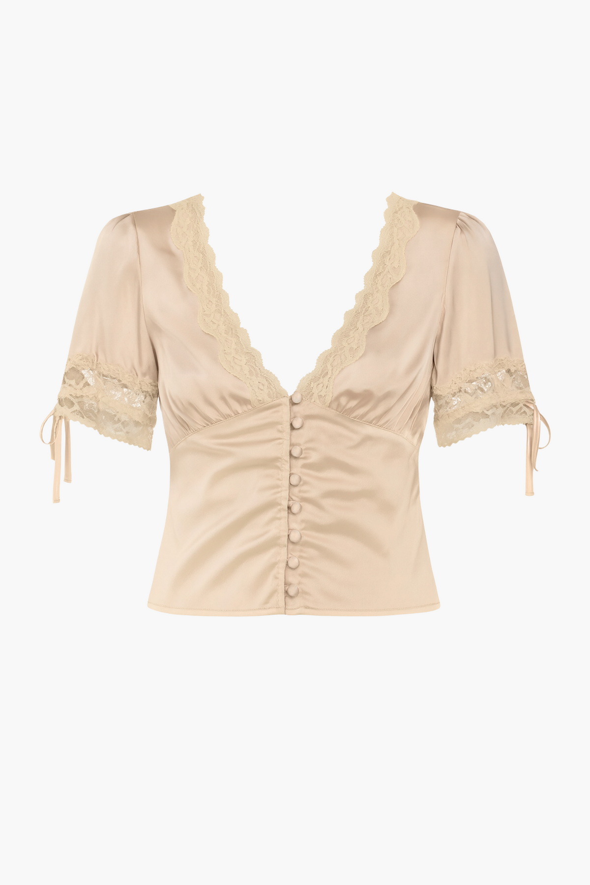 Opaline Lace Trim Satin Blouse - honey