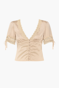 Opaline Lace Trim Satin Blouse - honey