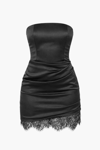 Lielle Satin Lace Trim Mini Dress - honey