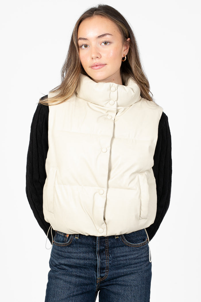 Camden Vegan Leather Puffer Vest - honey