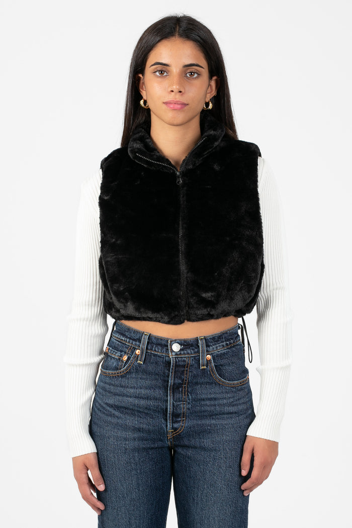 Maggie Faux Fur Vest Jacket - honey