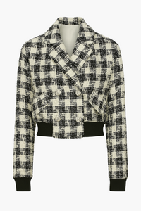 Coco Houndstooth Rhinestone Button Jacket - honey