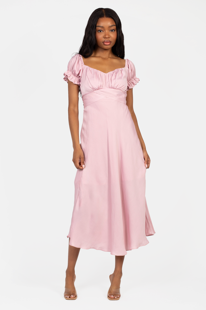 Cindy Satin Off-The-Shoulder Midi Dress - honey