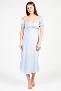 Cindy Satin Off-The-Shoulder Midi Dress - honey