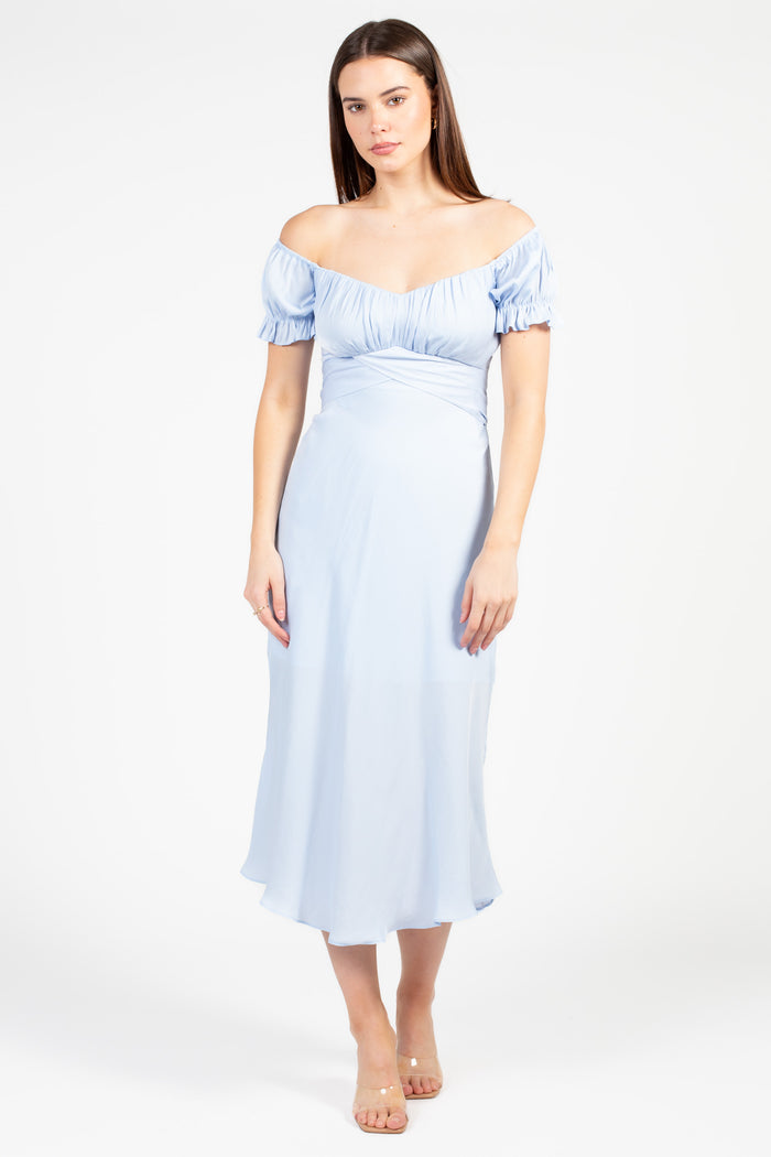 Cindy Satin Off-The-Shoulder Midi Dress - honey