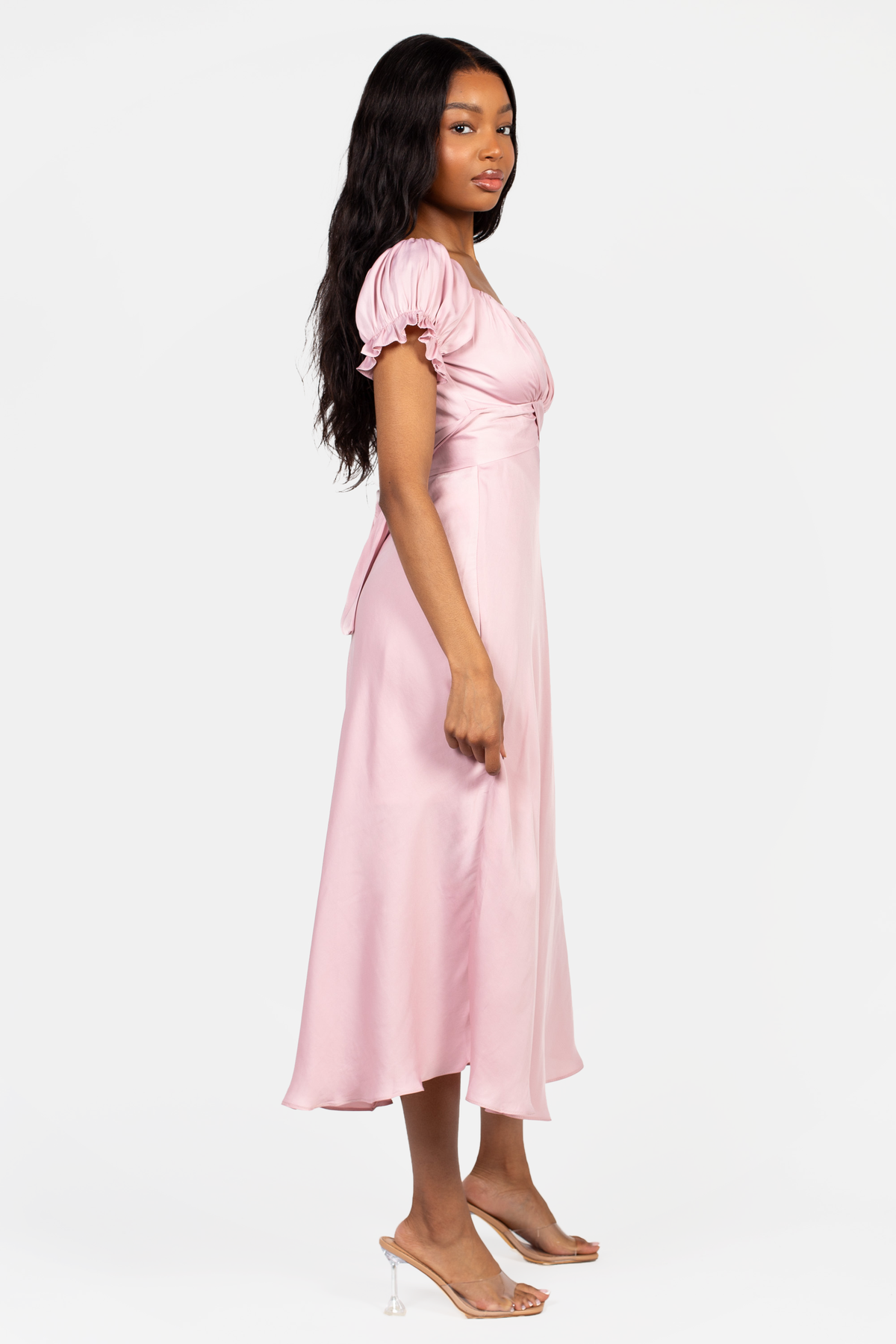Cindy Satin Off-The-Shoulder Midi Dress honey Cindy Satin Off-The-Shoulder Midi Dress honey