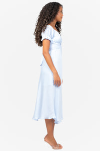 Cindy Satin Off-The-Shoulder Midi Dress