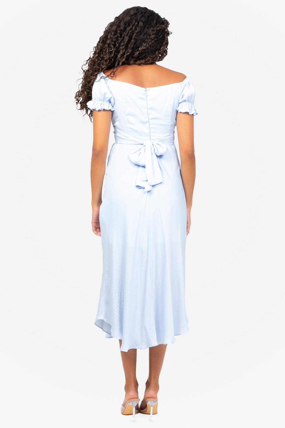 Cindy Satin Off-The-Shoulder Midi Dress