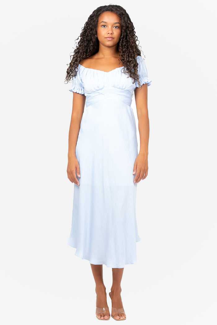 Cindy Satin Off-The-Shoulder Midi Dress