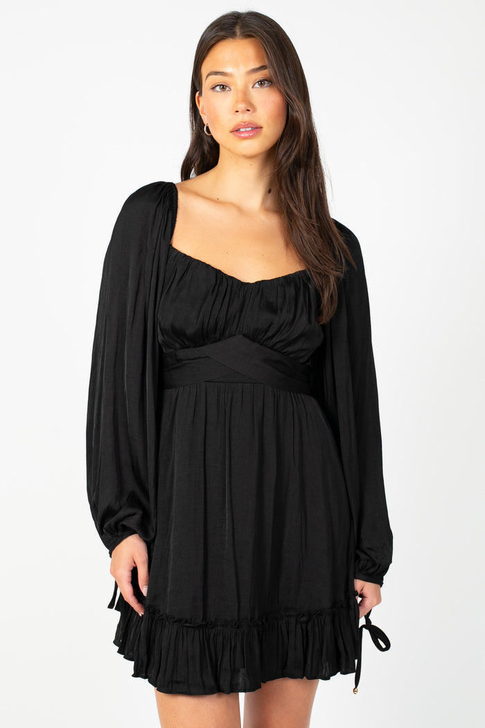 Harlow Tie Back Satin Mini Dress - honey